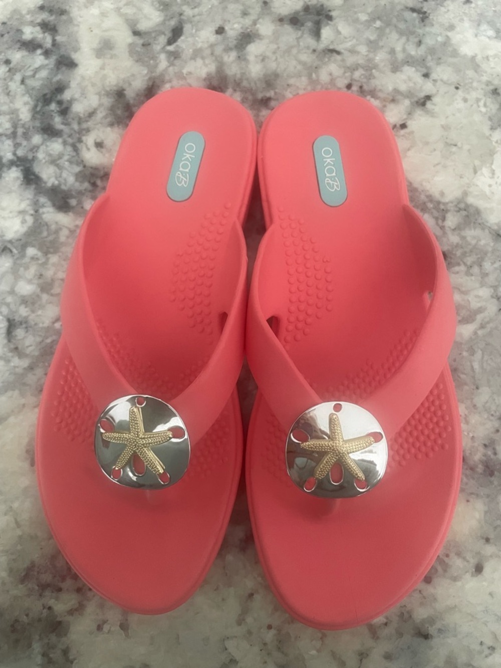 OKA b. Coral Pink Sandal Flip Flops with Starfish Accent